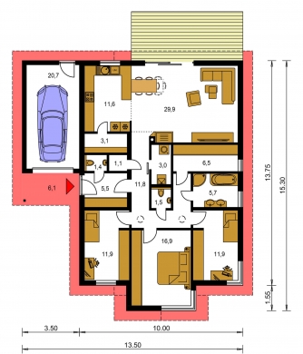Plan de sol du rez-de-chaussée - BUNGALOW 178